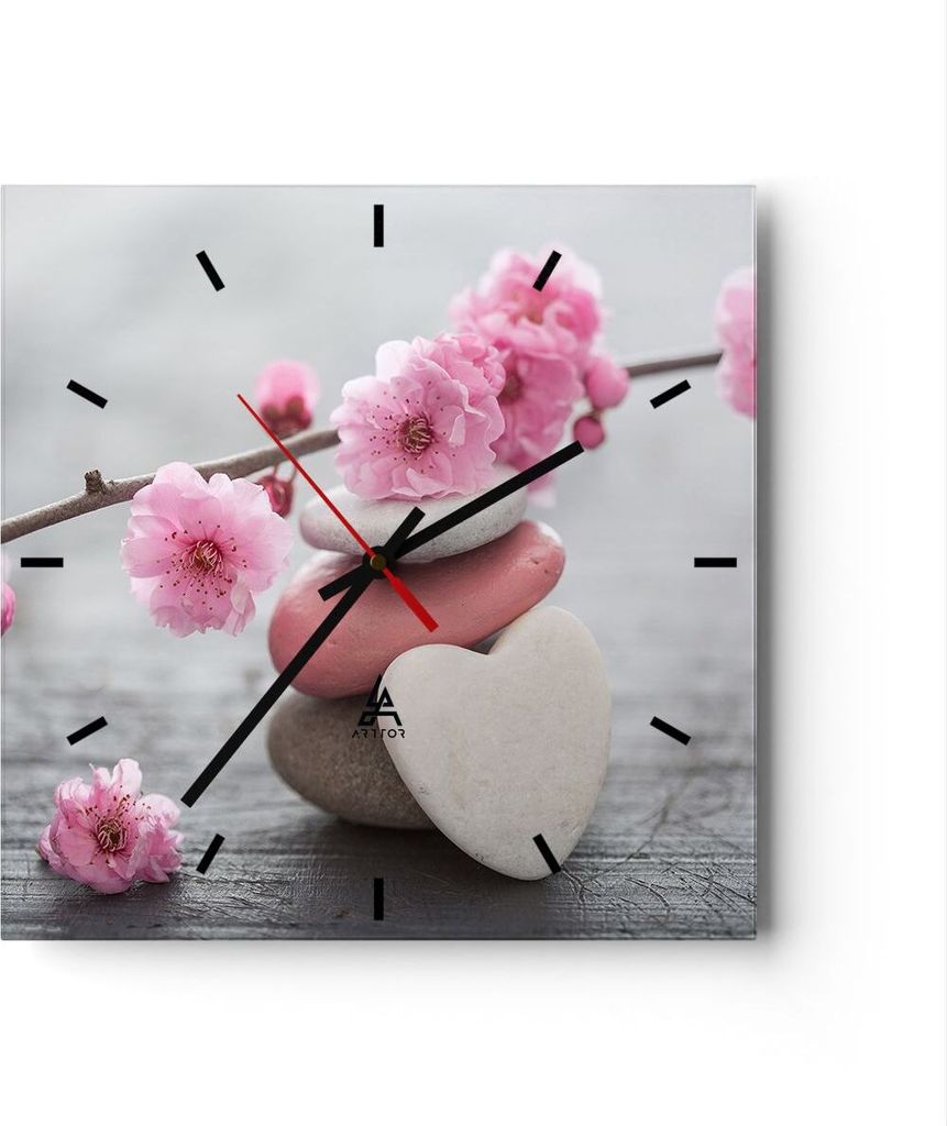 Wanduhr - Quadrat - Glasuhr - Yoga weiblich Blume Gesundheit - 40x40cm - Schleichendes Uhrwerk - Lautlos - zum Aufhängen bereit - Dekoration Moder...