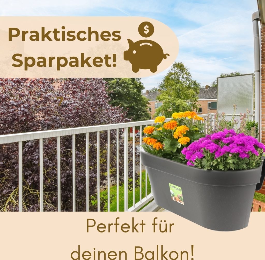 4x Geländerkasten Balkon mit Wasserspeicher Blumentopf Zaun Produktbild 6