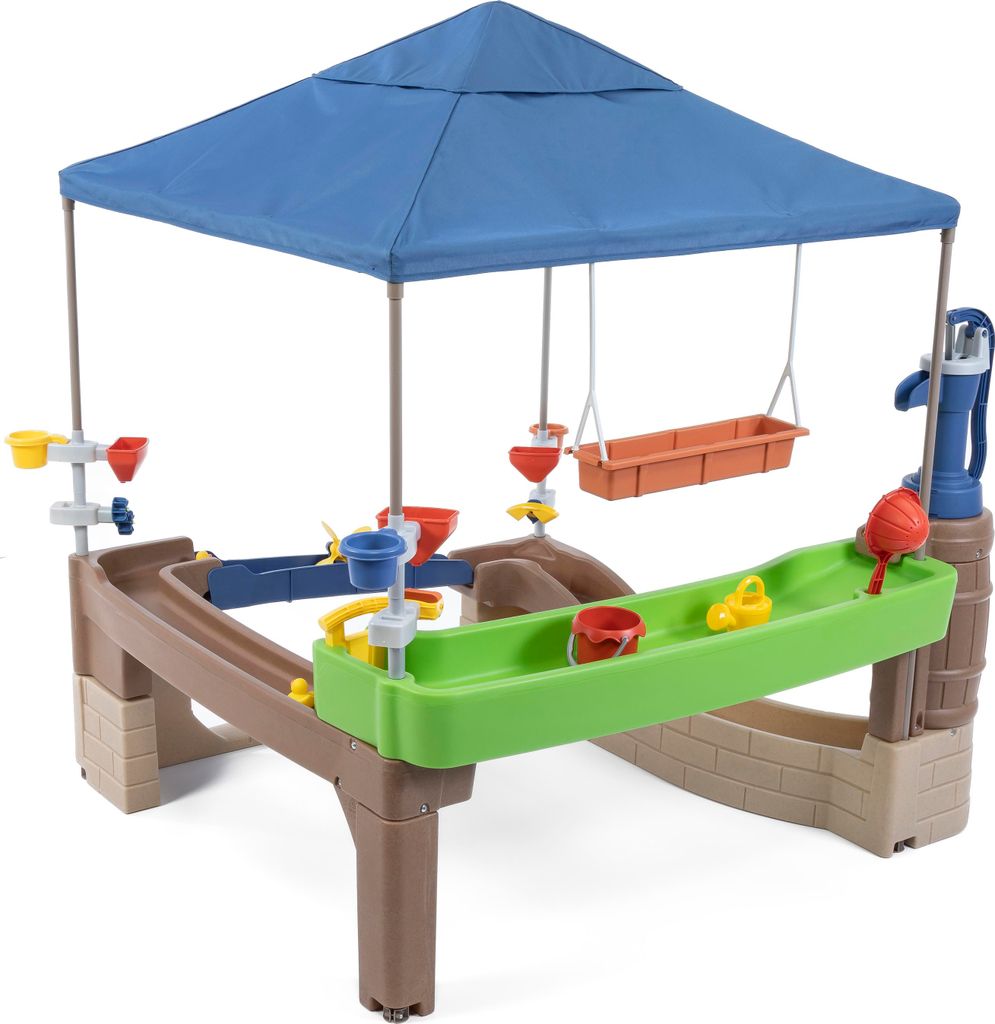 Step2 Pump & Splash Shady Oasis Spielhaus mit Wasser Spielzeug | Kunststoff Patio für Kinder mit Wasserpumpe, Wasserspieltisch & Zubehör | Geeign...