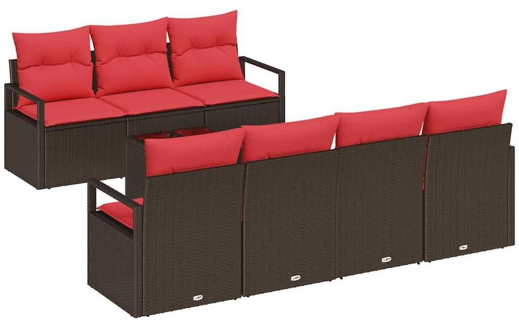 vidaXL Sofa Set mit Kissen 8 pcs Braun und Rot Poly Rattan