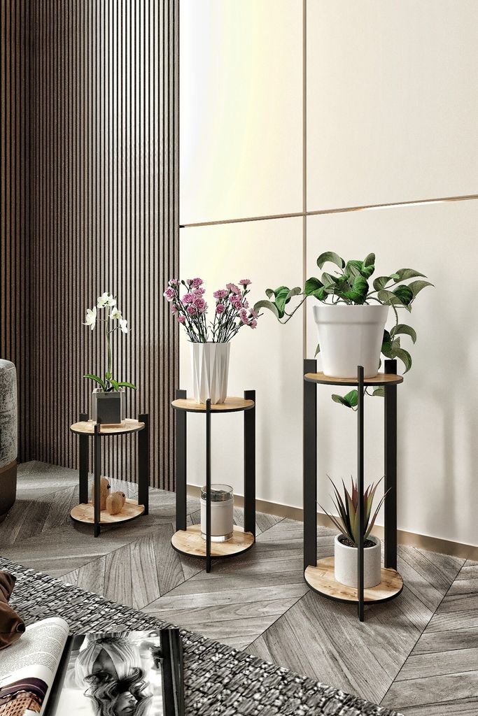 Skye Decor, Flower Desk Round - Oak, Pflanzenständer, Eiche, 100 % MDF, 23 x 30 x 23 cm