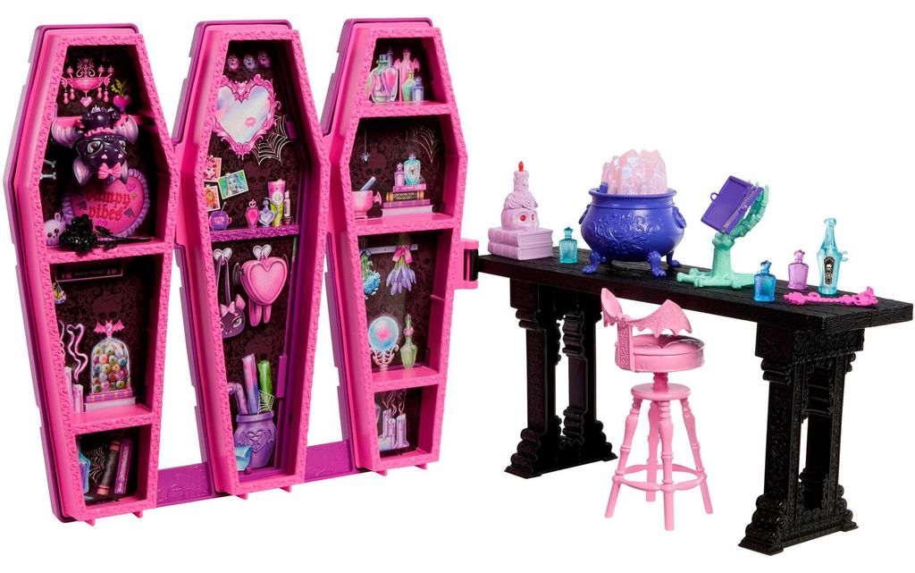 Monster High Draculaura Secret Potion Room Puppen-Spielset mit mehr als 12 Accessoires und überraschenden Verwandlungen, Modepuppe, Weiblich, 4 Ja...