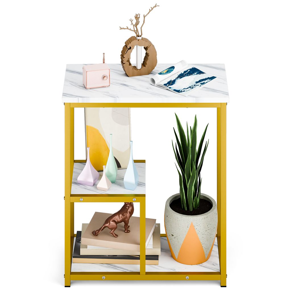 Beistelltisch, schmaler Beistelltisch, schmaler Nachttisch, kleiner Aufbewahrungs-Beistelltisch mit 3-stufigen Regalen, rechteckiger Sofa-Beistellt...