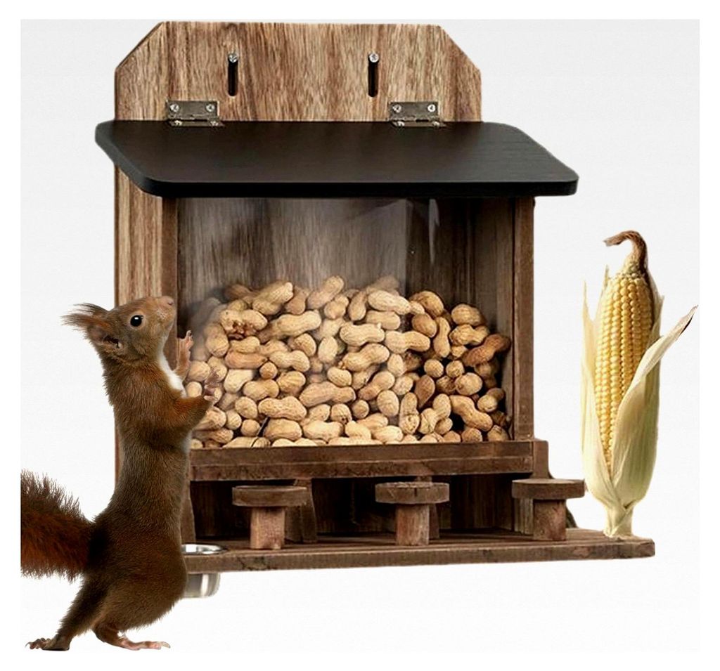 Eichhörnchen-Futterstation aus Holz, wasserdicht – für Unterschlupf, Streifenhörnchen, Tierfutter, Mais, Vorgarten, Hof, Baumzaun, Winter
