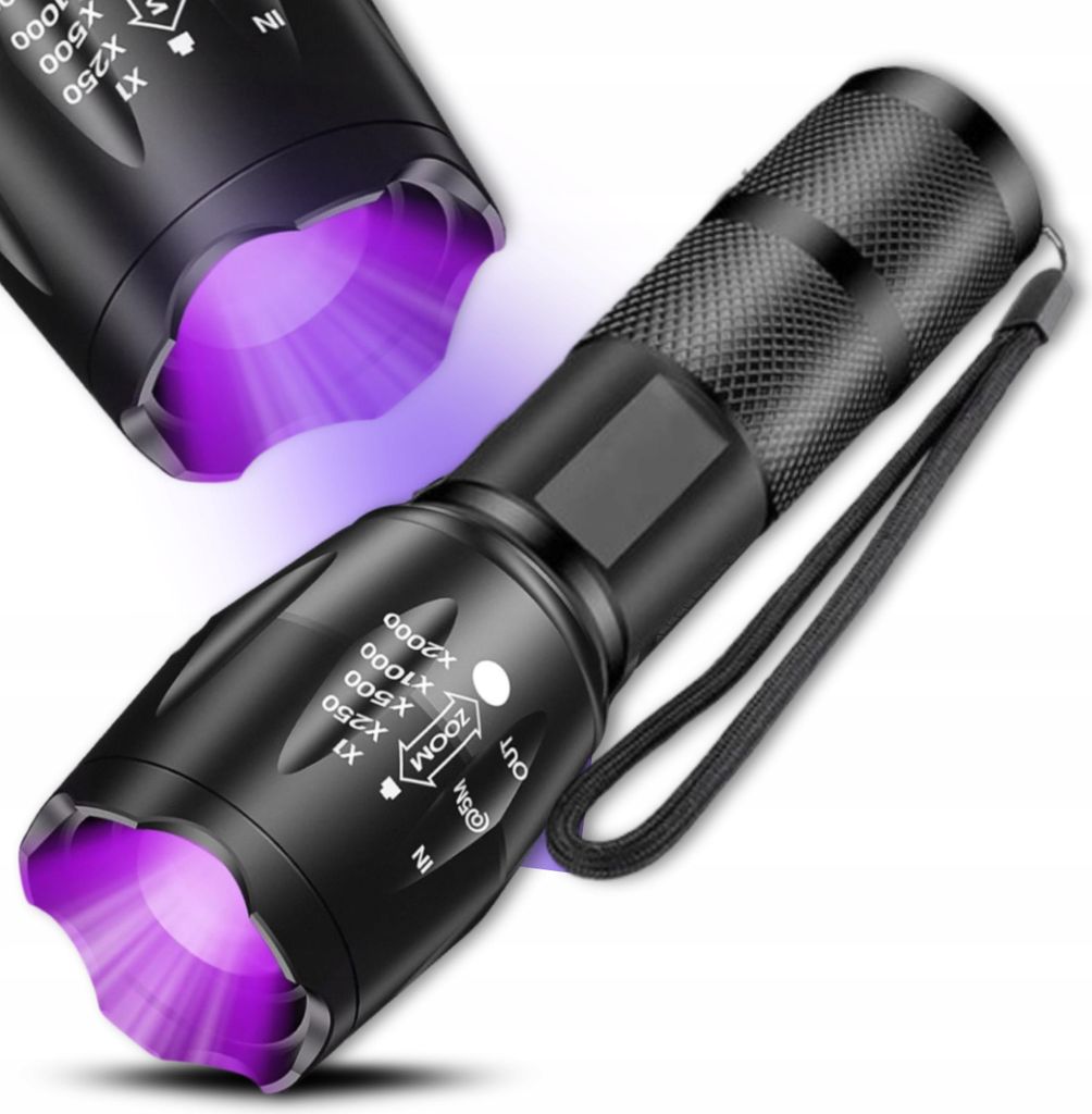Wodoodporna aluminiowa latarka 2w1 z detektorem UV, czarna, Zdjęcie produktu 