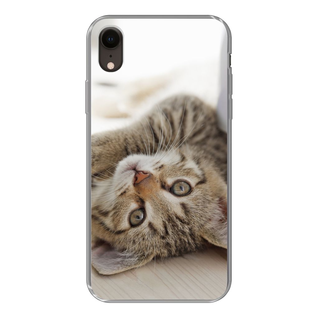 MuchoWow Handyhülle Schutzhülle Hülle für iPhone XR Kätzchen - Sonne - Braun - Mädchen - Kinder - Jungen - Kind Silikon Softcase Handy Hül...