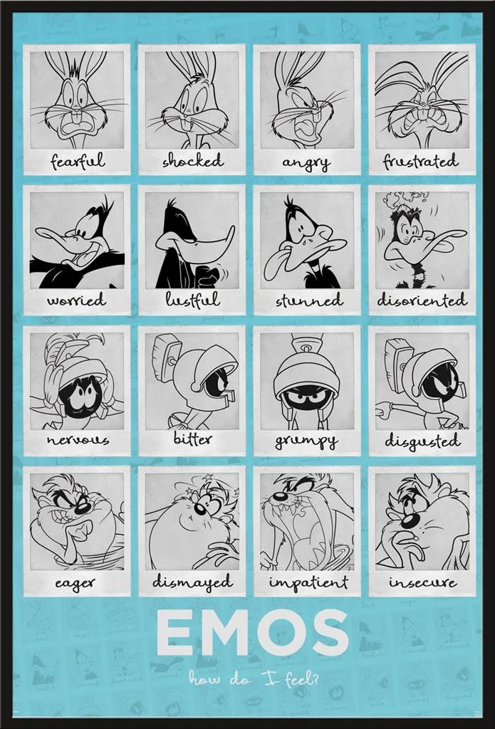 Tableau de Décoration Murale Looney Tunes Moods avec Cadre Noir Robuste