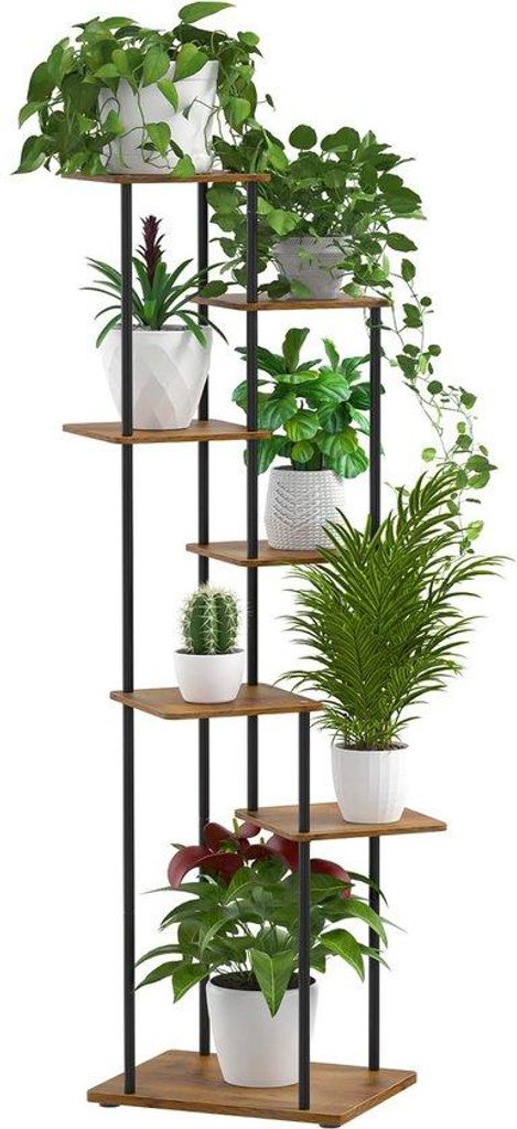 7-stufiges Holzmetall-Blumenregal, 130cm, mehrstufig, schwarz, für Innen und Aussen