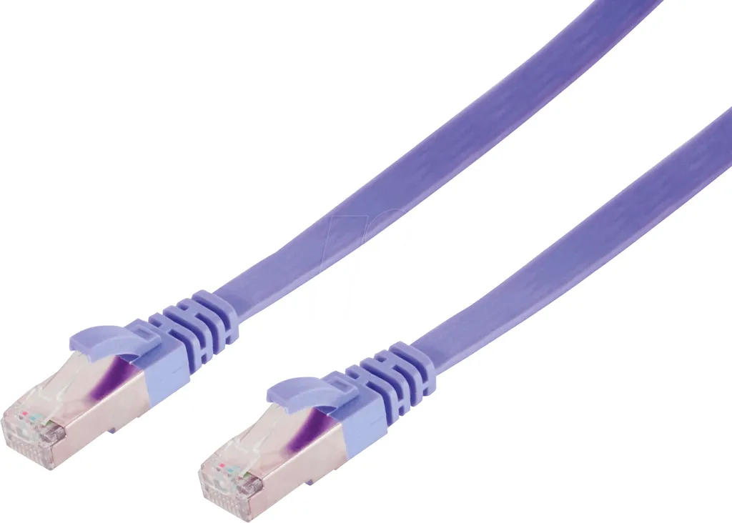 Petit câble RJ45 CAT 7 plat pour baie de brassage - Violet 25cm