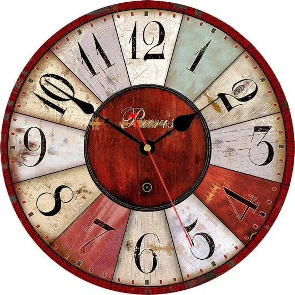 Horloge murale vintage en bois rouge 30 cm au design épuré et chic