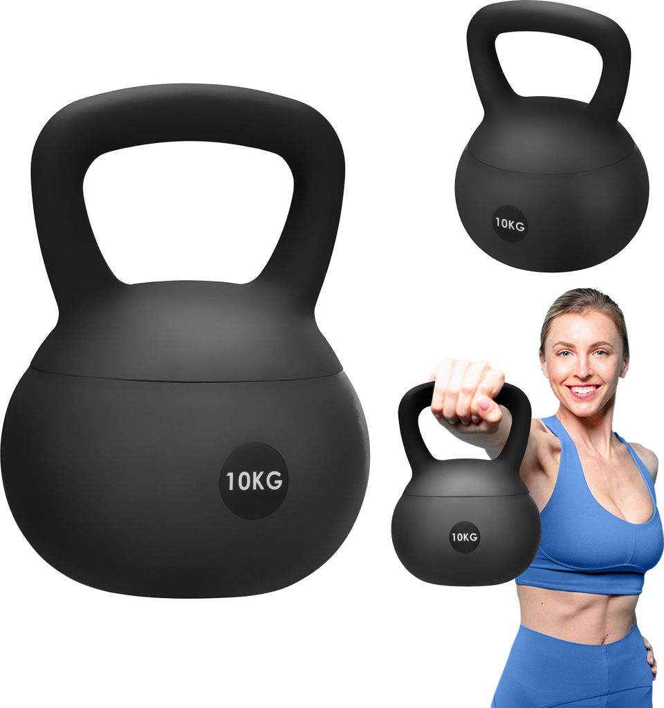 Gymtek Weiche Kettlebell Hantel - 10kg Gewicht - Kugelhantel, Schwunghantel, Kugelgewicht für Home Gym, Fitness, Pilates, Krafttraining