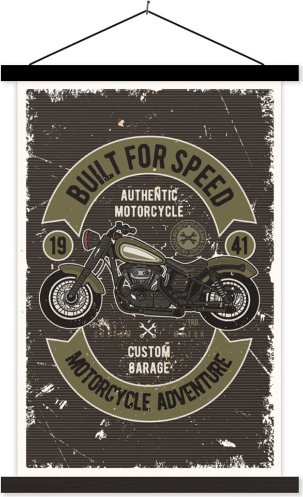 MuchoWow Textilposter Vintage - Motor - Grün 60x90 cm mit schwarzem Rahmen - Poster Wohnzimmer