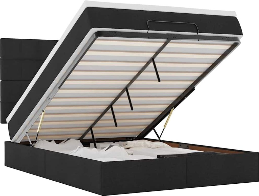 vidaXL Ottoman-Bett mit Matratze & LEDs Schwarz 140x190 cm Stoff