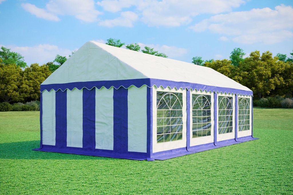 Partyzelt 4x8m - PVC Standard Feuerfest - Blau und Weiß