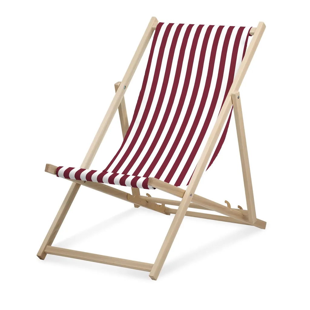 Chaise longue pliante en hêtre rayée Bourgogne - Charge max 95kg