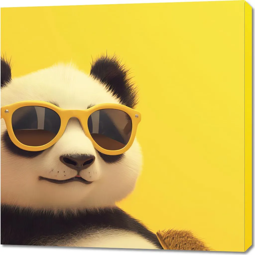 Tableau Panda en vacances Image 90x90 cm Toile Déco Carrée Animaux