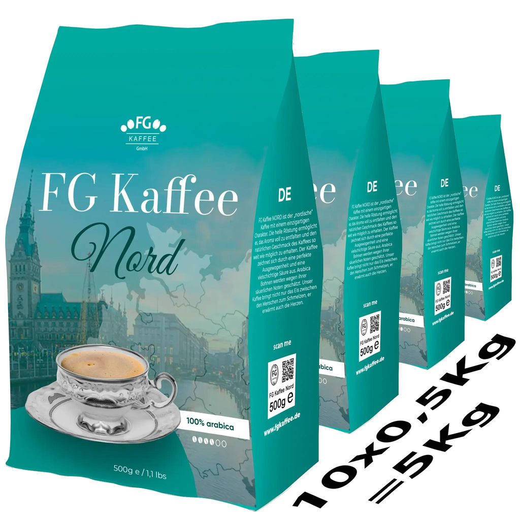 FG Kaffee NORD Kaffeebohnen 100% Arabica 10x500g