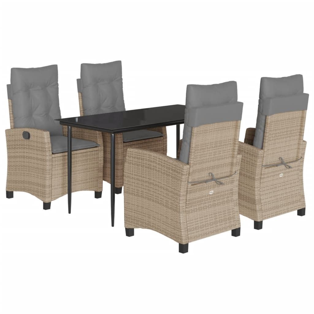 "2026 Aktion" 5-tlg. Garten-Essgruppe - elegantes Design - Sitzgruppe/Gartenmöbel-Set - mit Kissen Beigemischung Poly Rattan - Terassenmöbel NeuM...