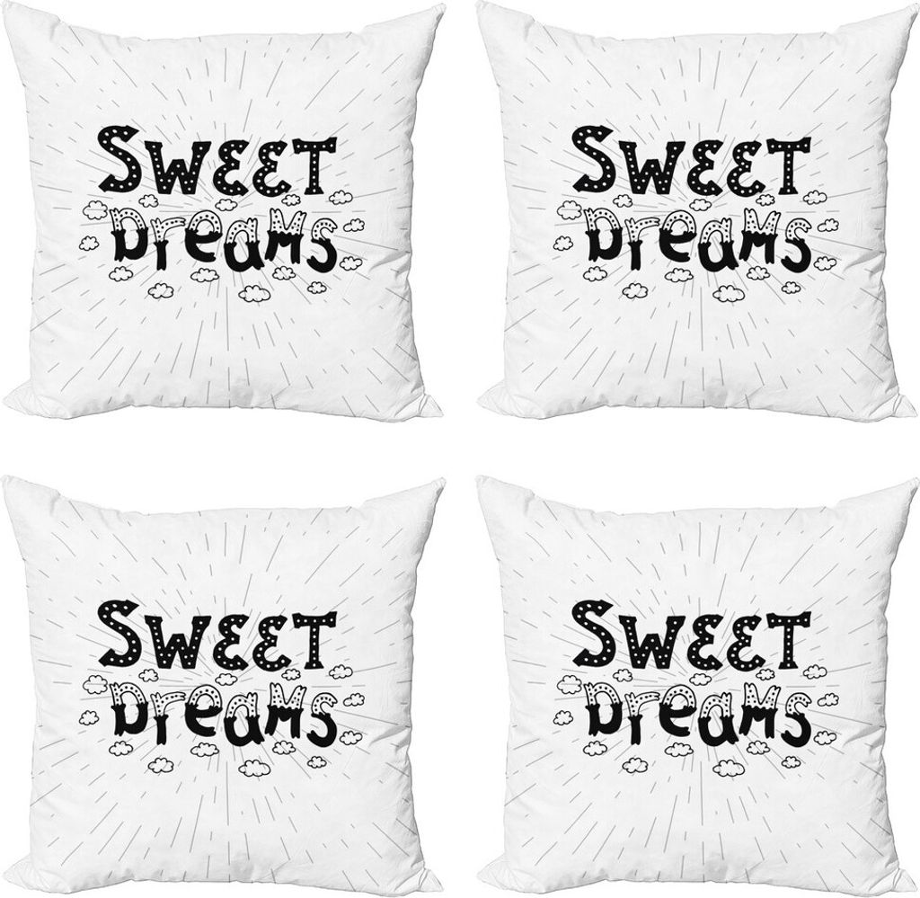 ABAKUHAUS Sprichwort Kissenbezug Set (4 Stück), Retro Wörter Wolken, Moderner Doppelseitiger Digitaldruck, 60 cm x 60 cm, Schwarz und weiß