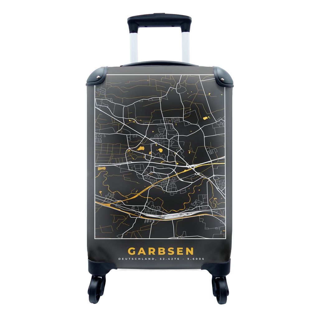 MuchoWow Koffer Handgepäck Trolley Rollkoffer Kleine Reisekoffer mit 4 Rollen - Garbsen - Gold - Karte - Deutschland - Stadtplan - Cabin Size < ...