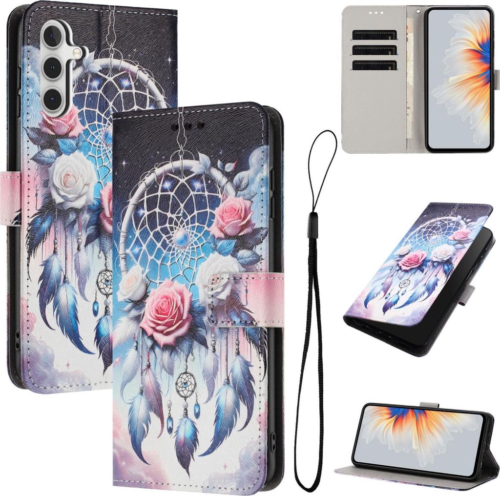 Klapp Schutz Handyhülle für Samsung Galaxy A57 5G Kunstleder Rose Motiv Cover