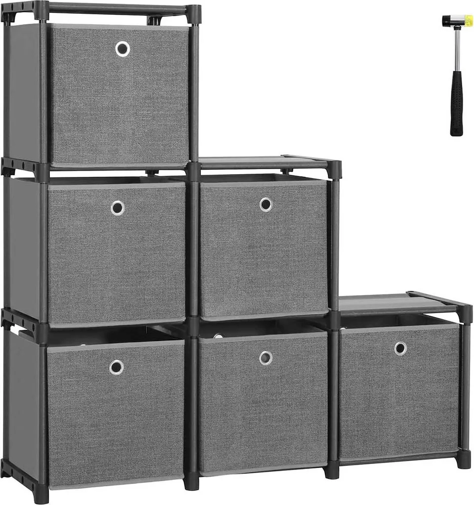 Étagère grise 6 casiers robuste en bois pour dossiers et décoration