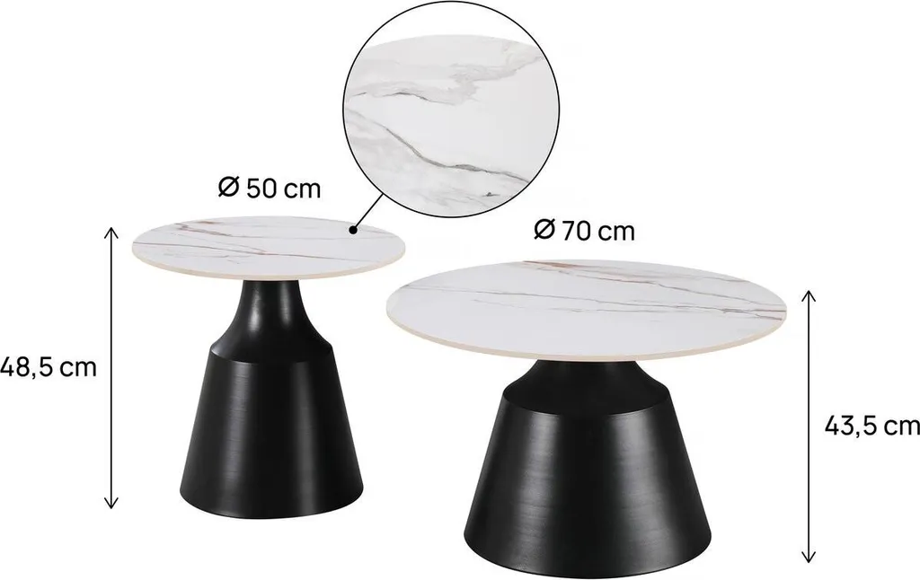 Table gigogne Vulca en céramique blanche résistante - Design moderne - 3