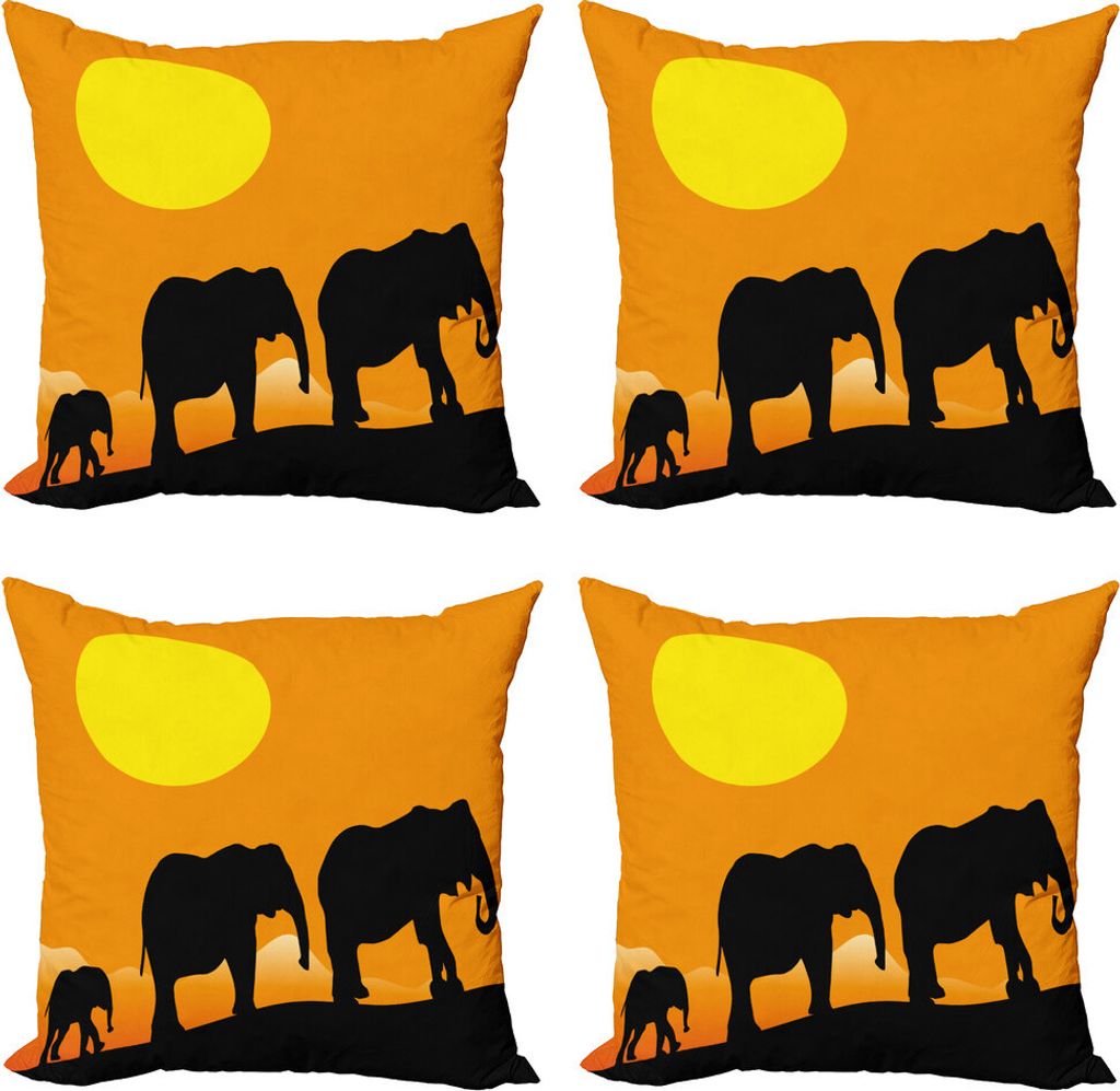 ABAKUHAUS Silhouette Kissenbezug Set (4 Stück), Baby-Elefant und Familie, Moderner Doppelseitiger Digitaldruck, 60 cm x 60 cm, Yellow Marigold