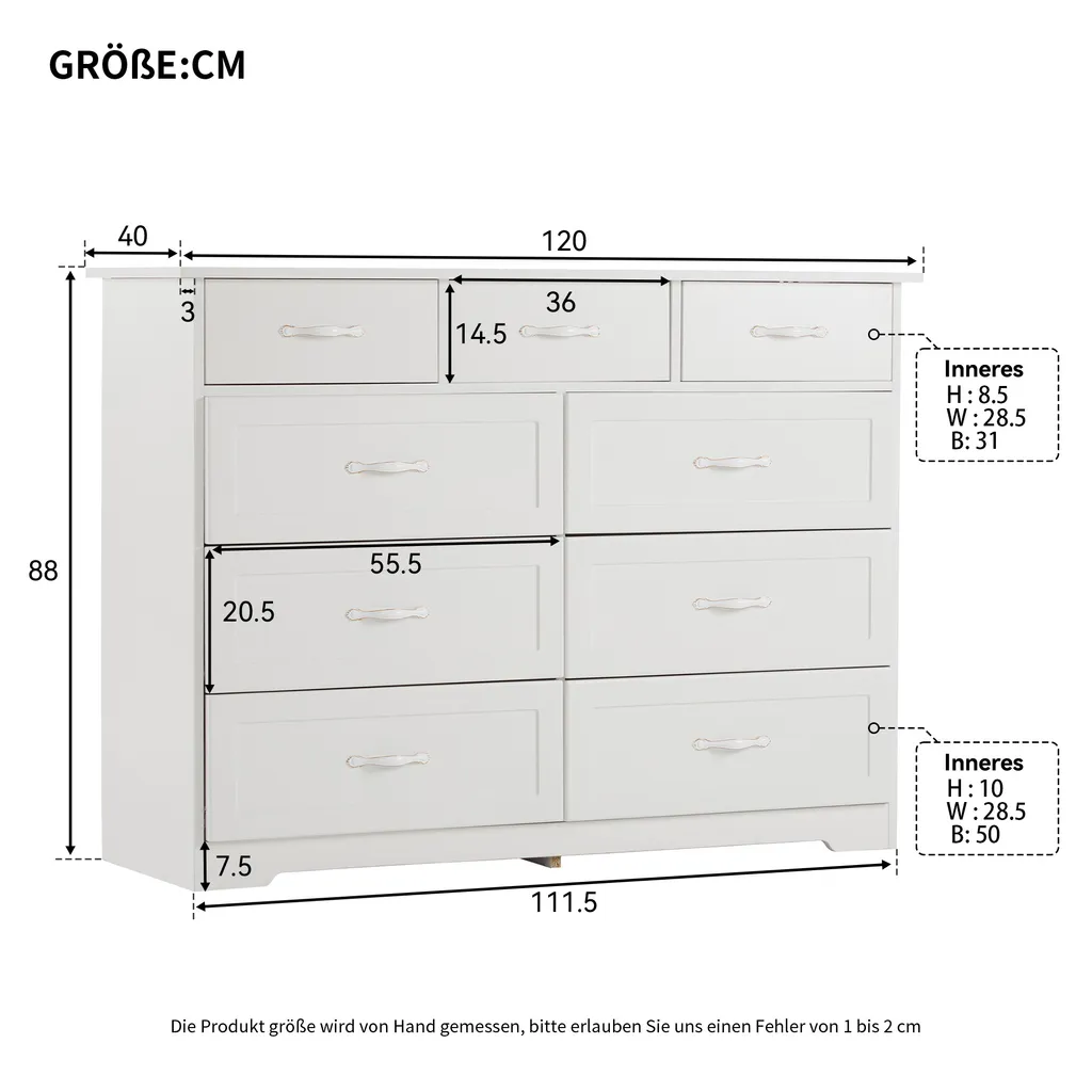 Commode Robuste 9 Tiroirs avec Sécurité Anti-basculement AIORBER Blanche - 9