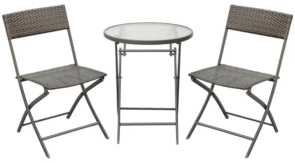 Salon de jardin 2 personnes marron avec chaises pliables de terrasse