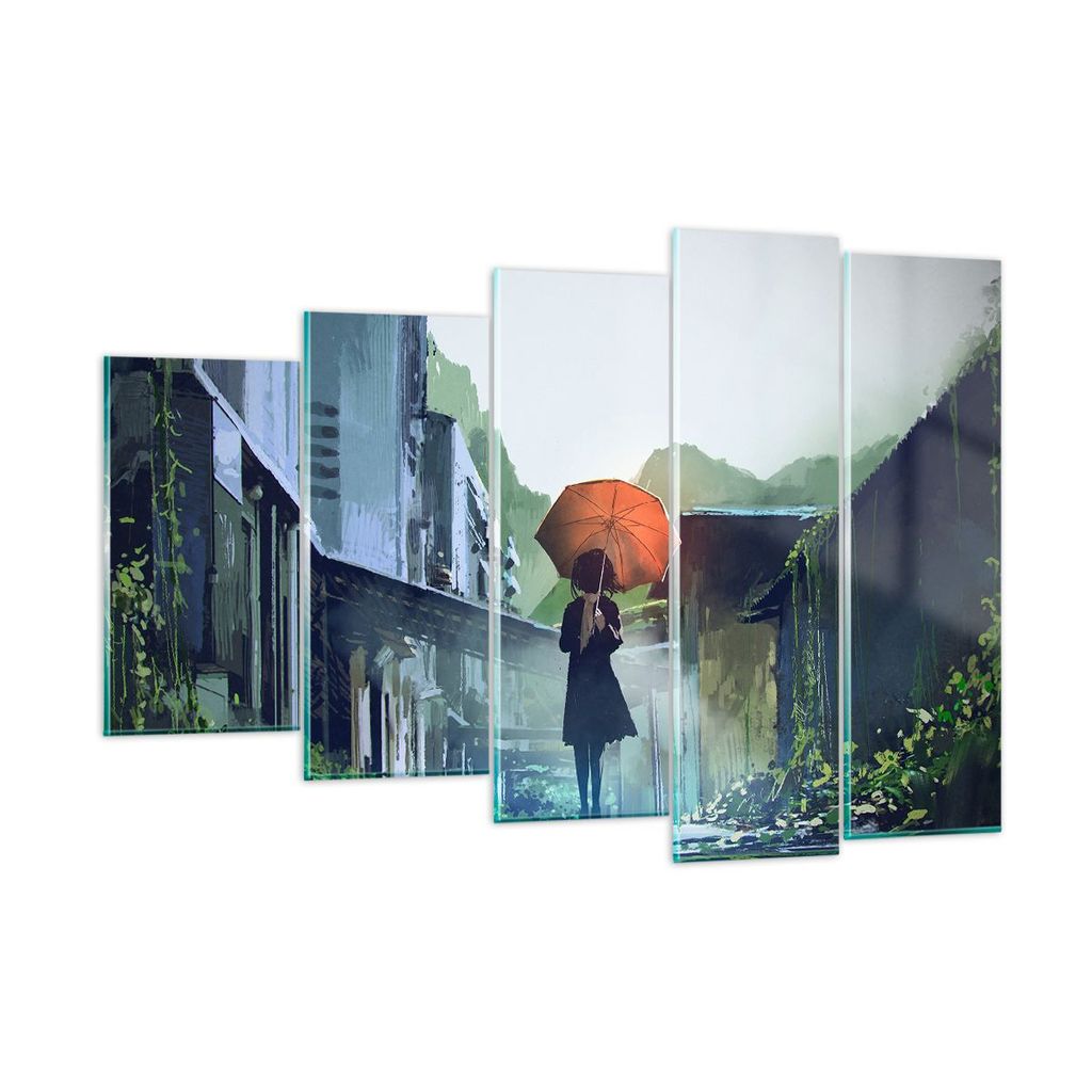 Bilder auf glas - Frau Straße Haus - 150x100cm - Glasbilder - Wandbilder - Kunstdruck - zum Aufhängen bereit - Wanddekoration aus Glas - Glas Bil...