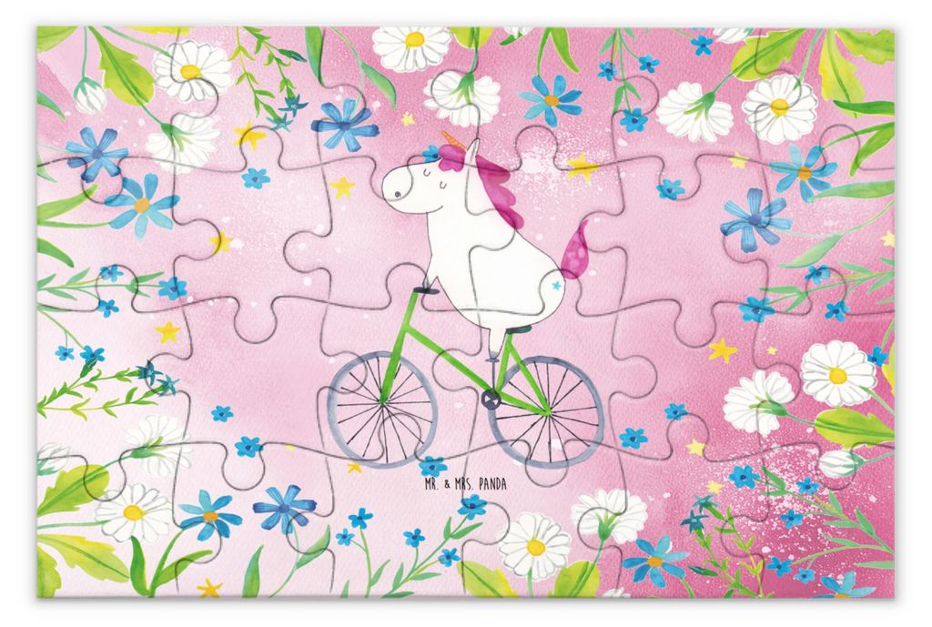 Mr. & Mrs. Panda Puzzle Einhorn Radfahrer 24 Teile - Rot Pastell - Geschenk, Legespiel, 500, 1500, Einhörner, Unicorn, 2000, Bike, Geduldspiel, Fe...