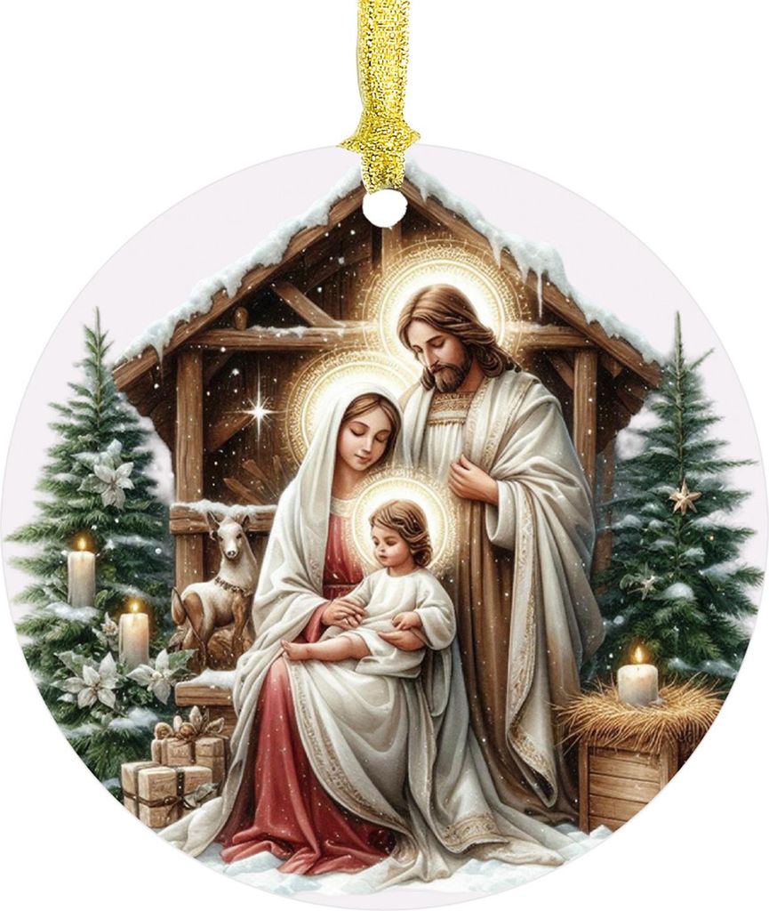 Weihnachtsdekoration, rund, Acryl, Geburt von Jesus Christus, hängende Dekoration, religiöses Weihnachtsandenken für den Winter, Weihnachtsbaumd...
