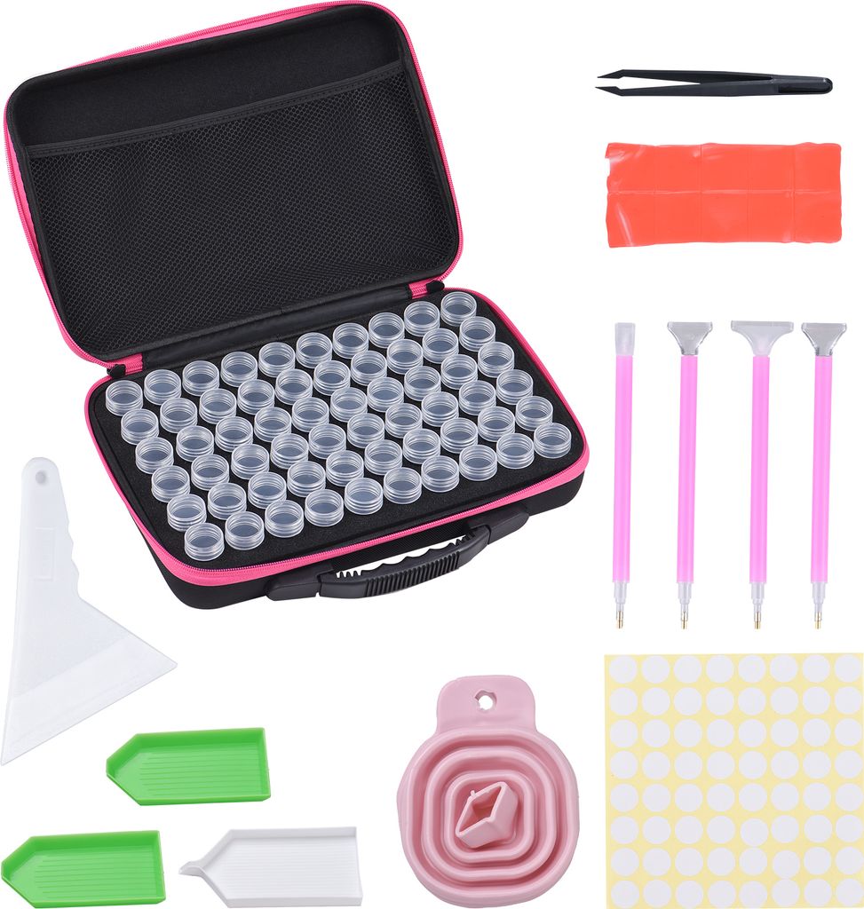 Aoresac 5D-Diamant-Malerei-Zubehoerboxen, 60 Faecher, Diamant-Malerei-Aufbewahrungsbox mit Trichterplatte, Stift, Pinzette, Aufkleber, Diamant-Male...