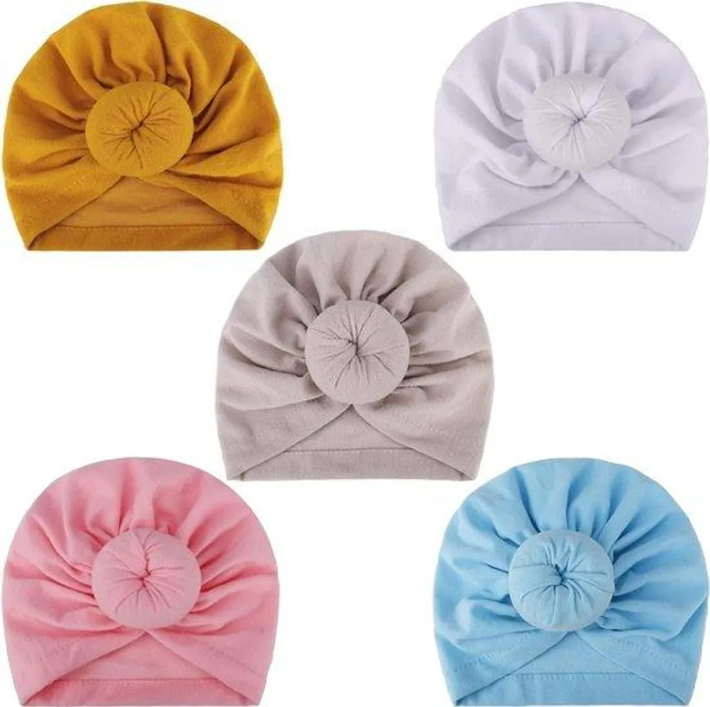 Bonnet bébé en coton style bohème avec nœud de 3 à 24 mois - Lot de 5