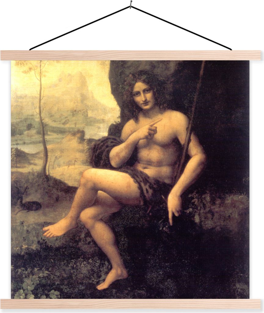 MuchoWow Textilposter Der heilige Johannes in der Wüste - Leonardo da Vinci 40x40 cm mit holzfarbenen Rahmen - Posterleiste