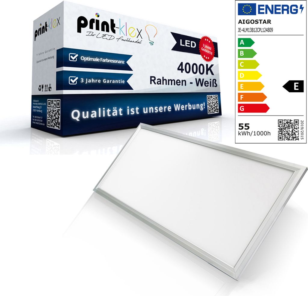 LED Panel Ultraslim 60x120cm Deckenleuchte Lampe Flächenleuchte 4000K-Neutralweiß 55W 5400 LM Weißer Rahmen - Office Plus Serie