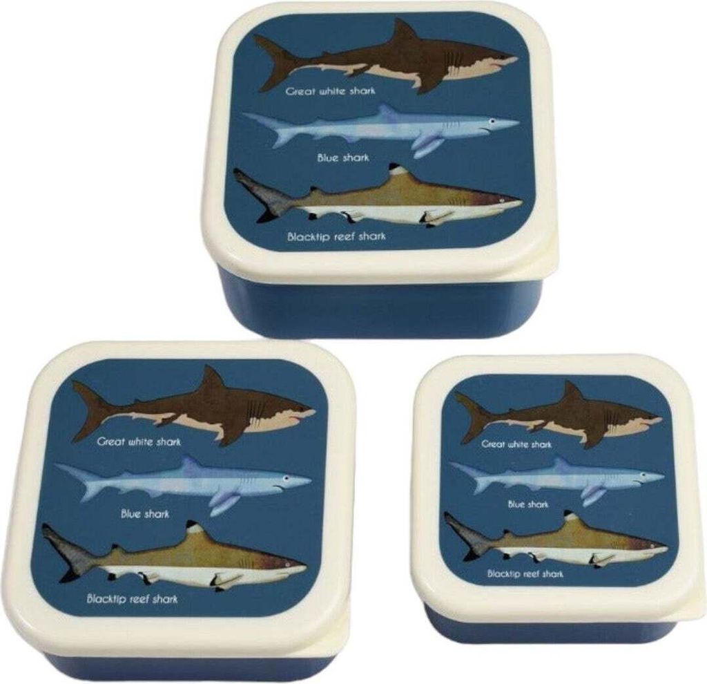 Snack Box 3-tlg. Sharks Kunststoff Hai-Motiv ca. 11,5x11,5x5,5cm (große Box)