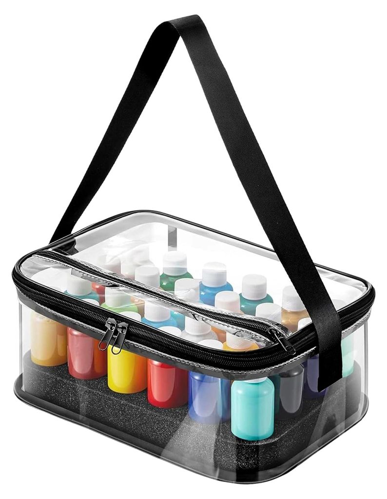 Farbenaufbewahrung, Kunsttaschen für Materialien, 7,5 x 4,7 Zoll, transparenter Halter, tragbare Box für bis zu 24 Flaschen 2 Fl Oz
