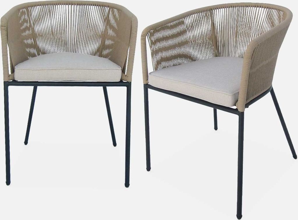 sweeek - 2er-Set Gartensessel aus verzinktem Stahl mit Seilbespannung - Beige