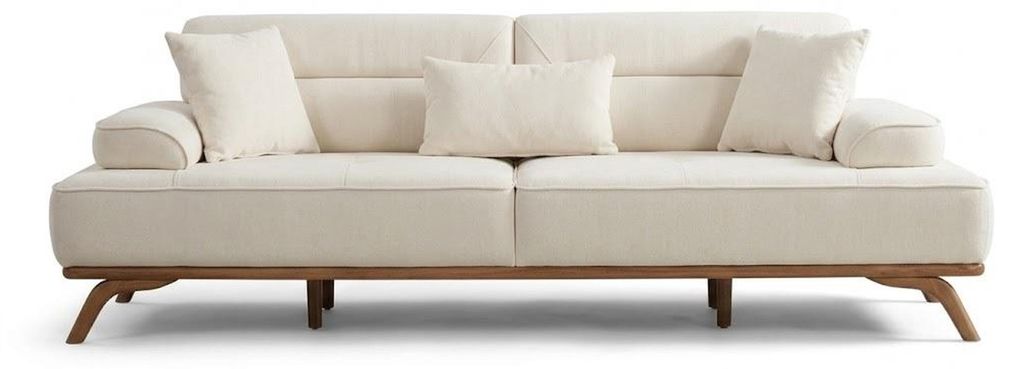 Polstergarnitur 3Sitzer sofa Sessel Stoff Kissen Weiß Modern Elegant