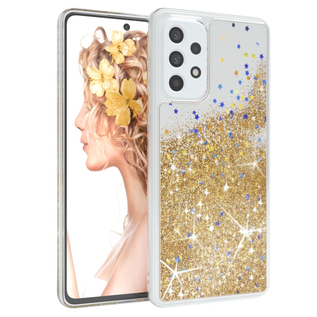 EAZY CASE - Glitzer Hülle kompatibel mit Samsung Galaxy A73 5G Glitzer Schutzhülle, Soft Case, Backcover Transparent mit Motiv