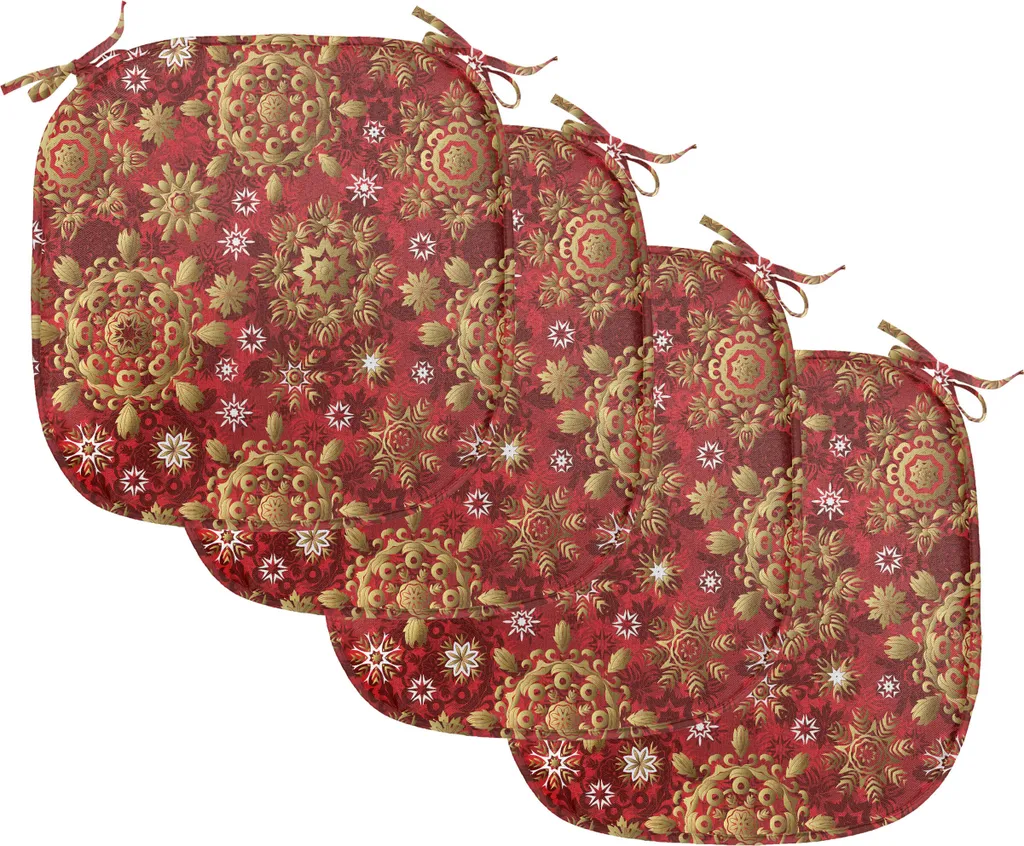 Galettes de Chaise Carrées 40x40 cm avec Attaches et Motif Floral Rouge