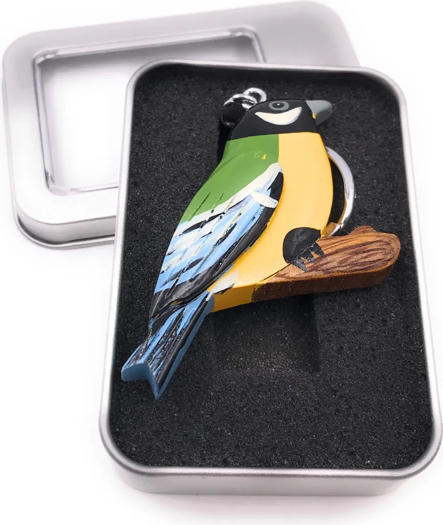Portachiavi Uccellino in Legno su Ramo: Ciondolo Artigianale Idea Regalo