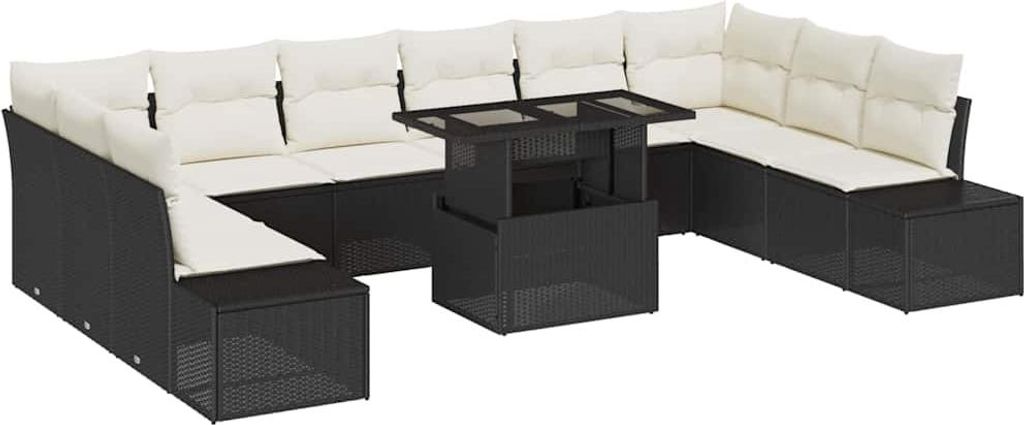 vidaXL Garten-Sofa-Set mit Speicher 11 pcs Schwarz Poly Rattan