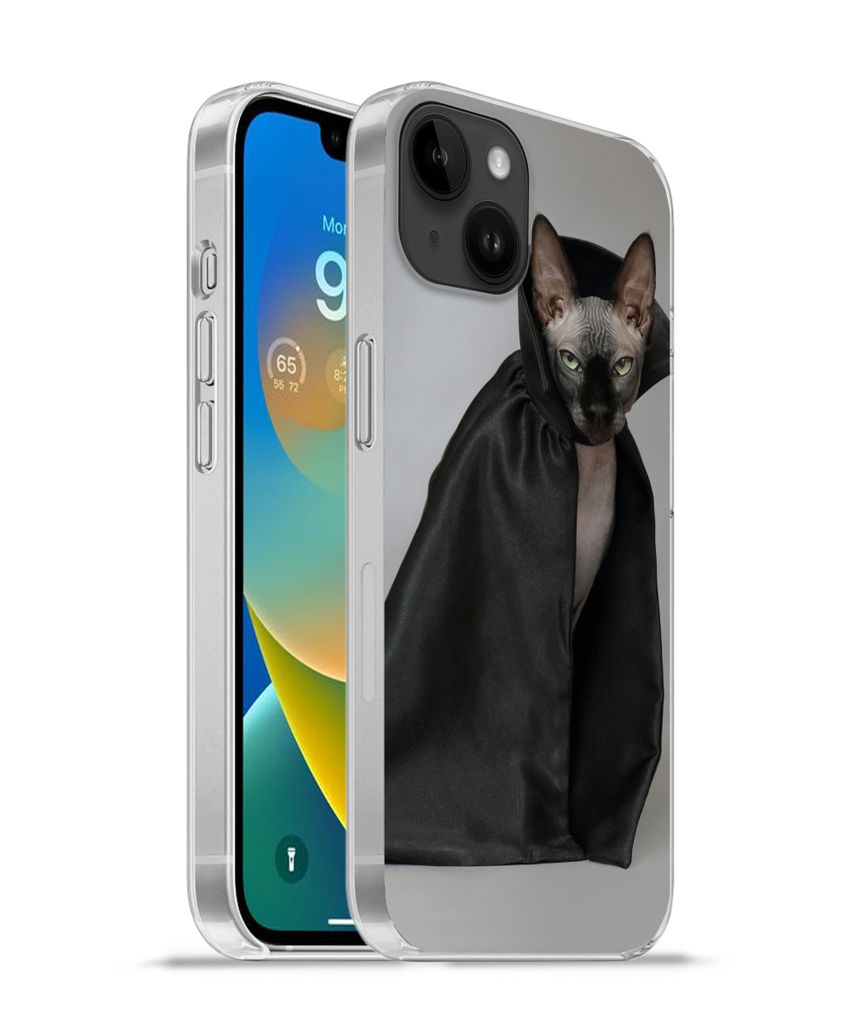MuchoWow Handyhülle Schutzhülle Hülle für Apple iPhone 14 Plus - Soft case Katze - Umhang - Schwarz Silikon Softcase Handy Hülle - Abbildung