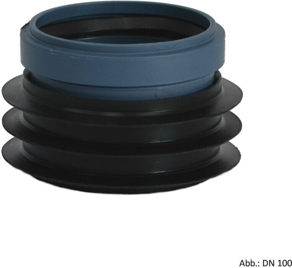 A plumbing adapter with multiple rubber rings and a blue plastic top.