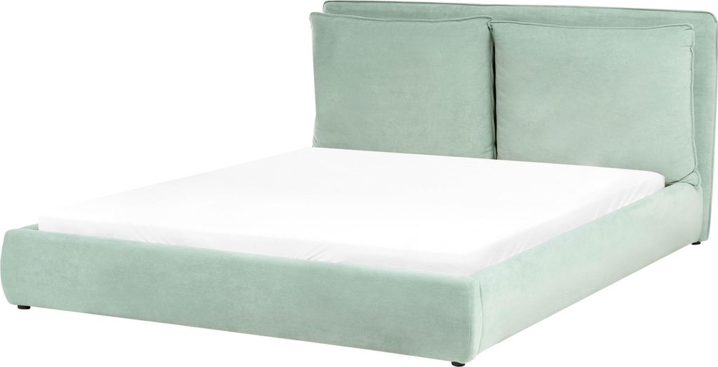 BELIANI Wasserbett Mintgrün Samt Gepolstert 160 x 200 cm Hohes Kopfteil Modern Doppelbett Schlafzimmer