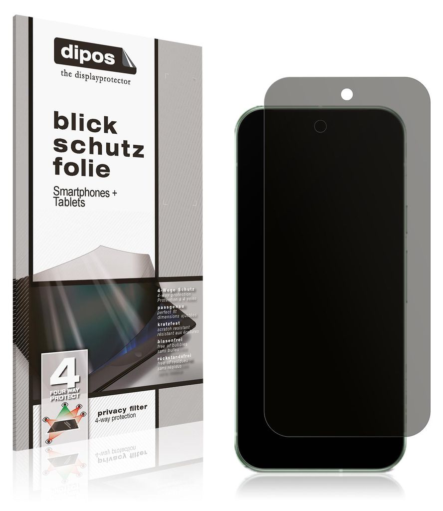 A product package for a screen protector and the screen protector itself placed on a dark surface.