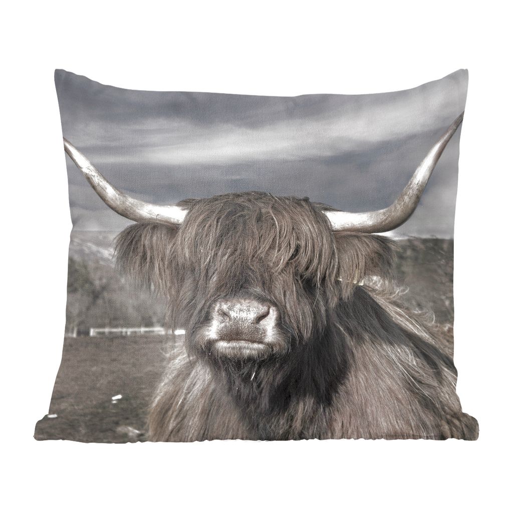MuchoWow Zierkissen Sofakissen Wohnzimmer Dekokissen 45x45 cm Schottisches Hochlandrind - Tiere - Hörner - Schlafpolster - Polster für das Sofa